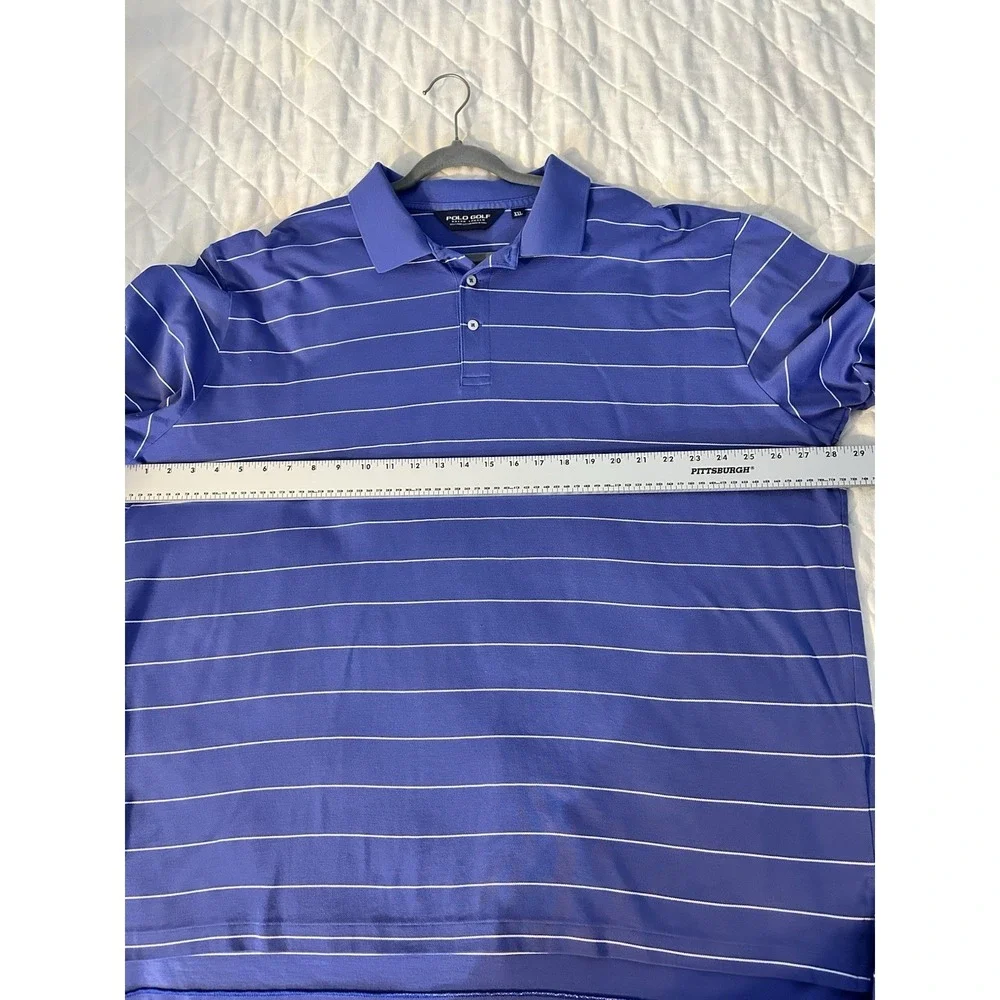 Polo Golf Ralph Lauren XXL Pima Cotton LS Shirt Hermitage C.G. Logo Blue Stipped